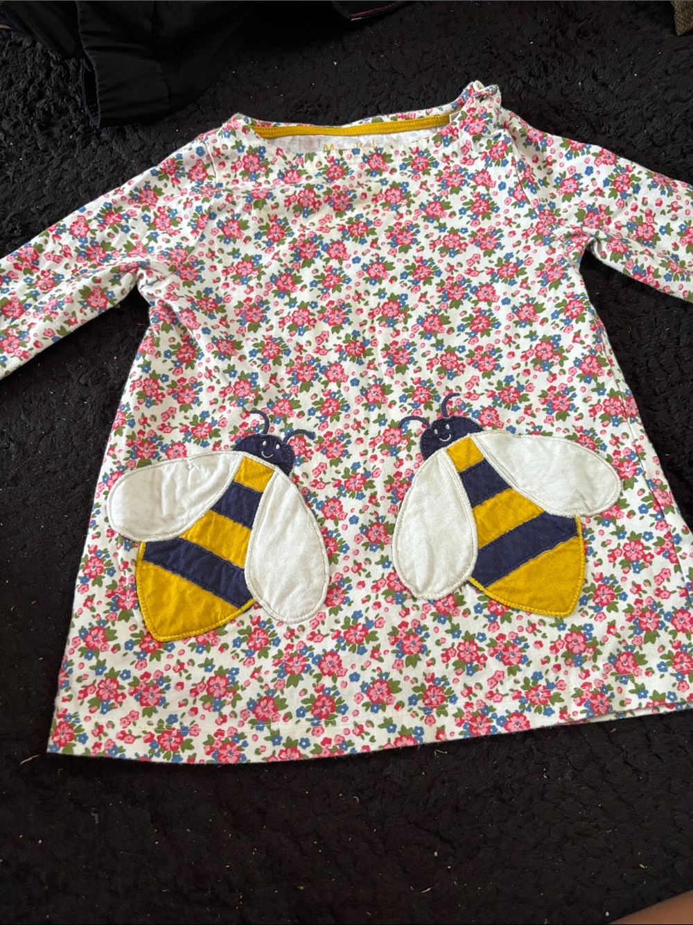 Mini Boden White Floral Tunic with Yellow Trim